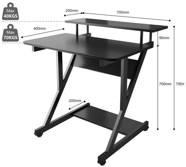 Dripex Computertisch Schreibtisch mit Rollen Z-förmiger Arbeitstisch Beistelltisch