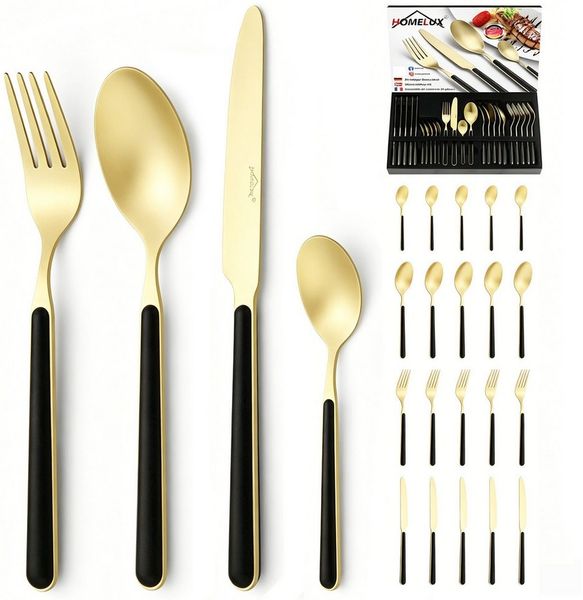 HOMELUX Besteck-Set Besteck set für 6 Personen,24-tlg Edelstahl Besteckset,Cutlery Set, Edelstahl,Titan-Beschichtung,Matt poliert