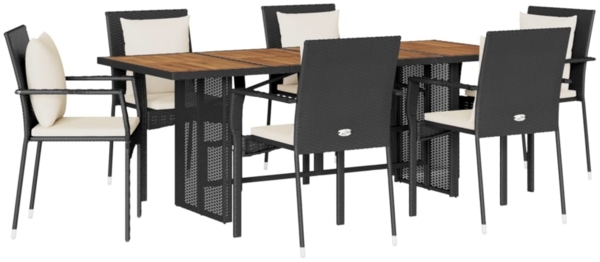 vidaXL 7-tlg. Garten-Essgruppe mit Kissen Schwarz Poly Rattan 3213498