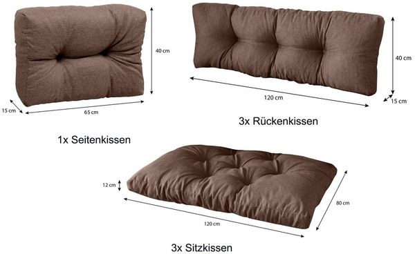 sunnypillow Palettenkissen 7er Set: 3x Sitzkissen + 3x Rückenkissen + 1x Seitenkissen, palettenmöbel palettencouch polsterauflage 120 x 80 Bild 4