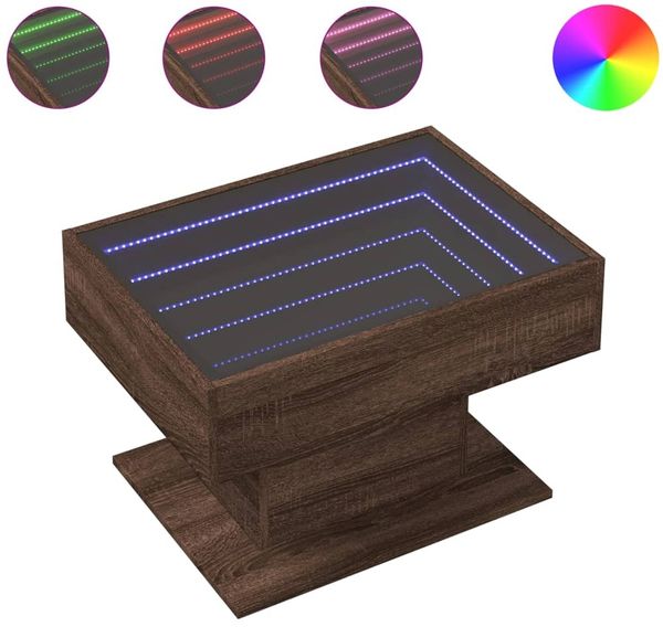 LED-Couchtisch, Sofatisch Braun Eichen-Optik 70x50x45 cm Holzwerkstoff
