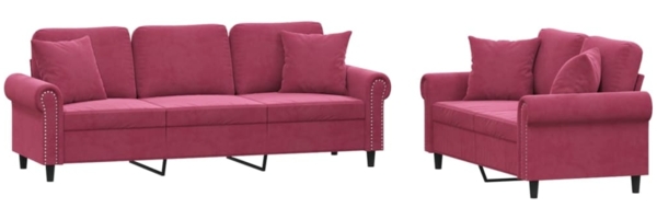 vidaXL 2-tlg. Sofagarnitur mit Kissen Weinrot Samt 3202274