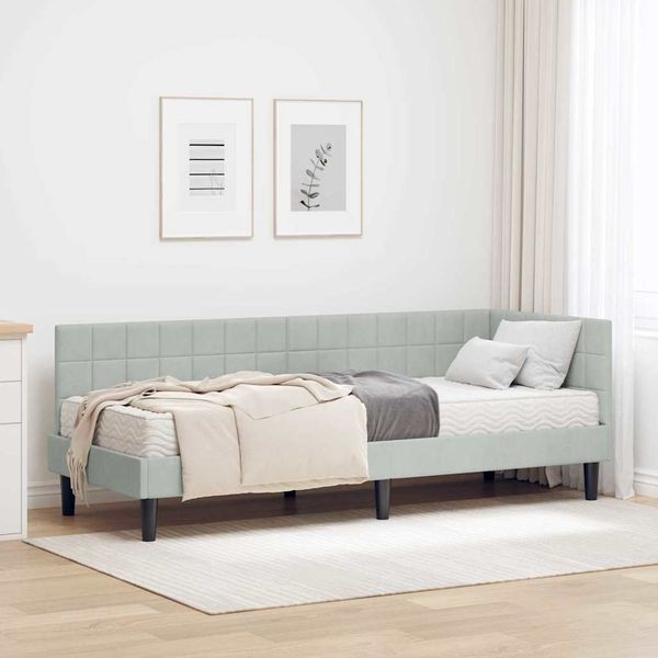 vidaXL Eckbettgestell mit Matratze mit Kopfteil 2 pcs Hellgrau Samt 3393958