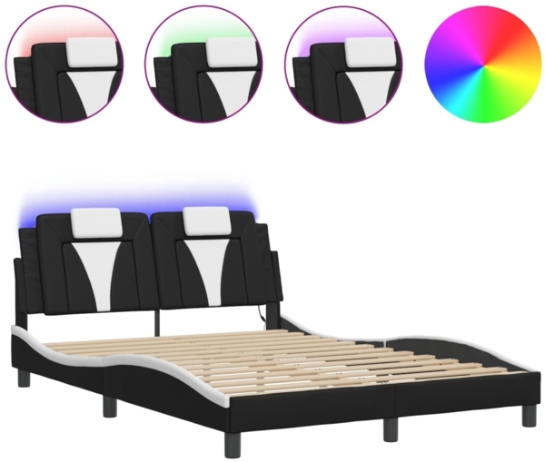 vidaXL Bettgestell "Viana" mit LED ohne Matratze Schwarz und Weiß 140x200 cm Kunstleder 3214027