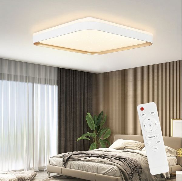 ZMH LED Deckenleuchte Wohnzimmer Ø30CM Dimmbar mit Fernbedienung Modern Deckenlampe Flur, Augenschutz,Einfache Installation, LED fest integriert, 3000-6500K, Eckig LED Deckenleuchte