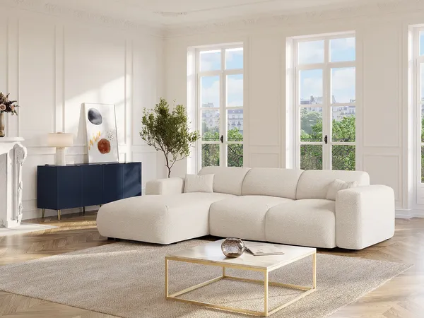 Vente-unique - POGNI Sofa Stoff Weiß - B 180 cm x H 77 cm x L 283 cm