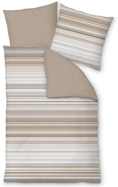 LIVING DREAMS Bettwäsche Bettwäsche-Set NATURAL STRIPES Baumwoll Satin atmungsaktiv, satin, 2 teilig, feine Querstreifen Wende-Bettwäsche hautfreundlich