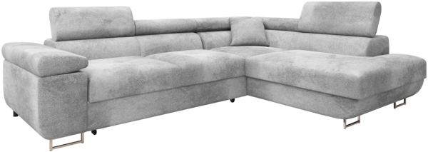 Ecksofa Torezio Premium mit Einstellbare Kopfstützen, Bettkasten und Schlaffunktion (Farbe: Sorriso 04, Seite: Rechts)