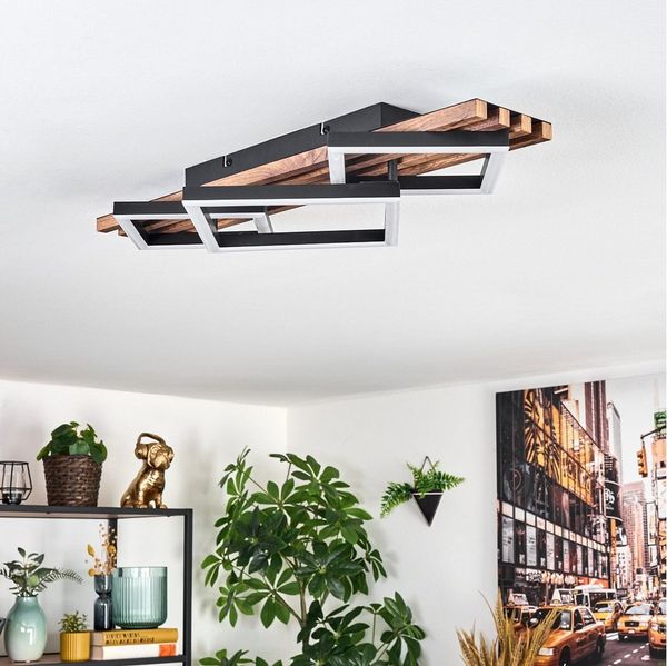 hofstein Deckenleuchte Deckenlampe aus Metall/MDF/Kunststoff, ohne Leuchtmittel, moderne Deckenleuchte in Schwarz/Holzoptik/Braun/Weiß