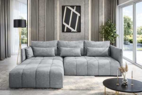 AX LIVING Hellgrau Ecksofa mit Schlaffunktion und Bettkasten Cosmova