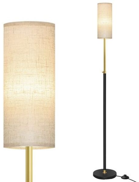 VASAGLE Höhenverstellbare Stehleuchte, 148 cm hoch, mit Fußtaster, Lampenschirm, E27 Fassung, mattschwarz