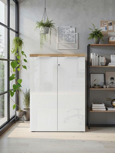 Home affaire Aktenschrank Easy H 115 cm, Büroschrank, Mehrzweckschrank mit 2 Türen Metallgriffe, abschließbar, Top 38 mm stark