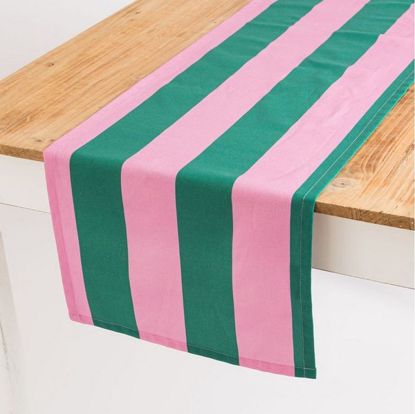 SCHÖNER LEBEN. Tischläufer Tischläufer Streifen dunkelgrün pink 40x160cm von SCHÖNER LEBEN, Digitaldruck