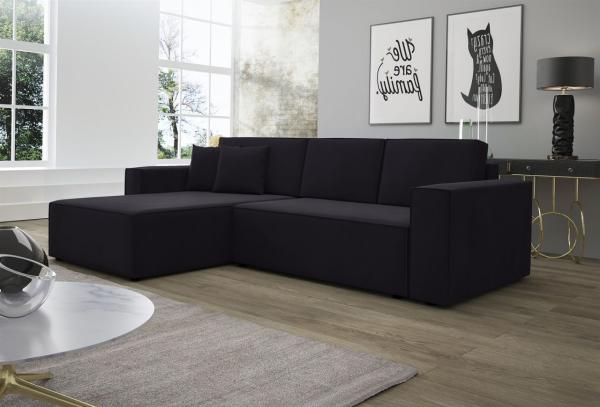 Ecksofa Schlafsofa Sofa CONOR PREMIUM Stoff Kronos Schwarz Ottomane Links