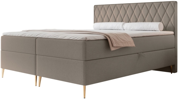 Selsey 'Caresso' Boxspringbett mit Bonellmatratze, Topper, Chenille, hellbraun, 140x200 cm