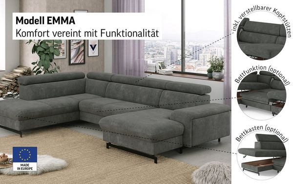 COTTA Wohnlandschaft Emma U-Form, B: 328 cm, mit Kopfteilverstellung, optional Bettfunktion & Bettkasten Bild 4