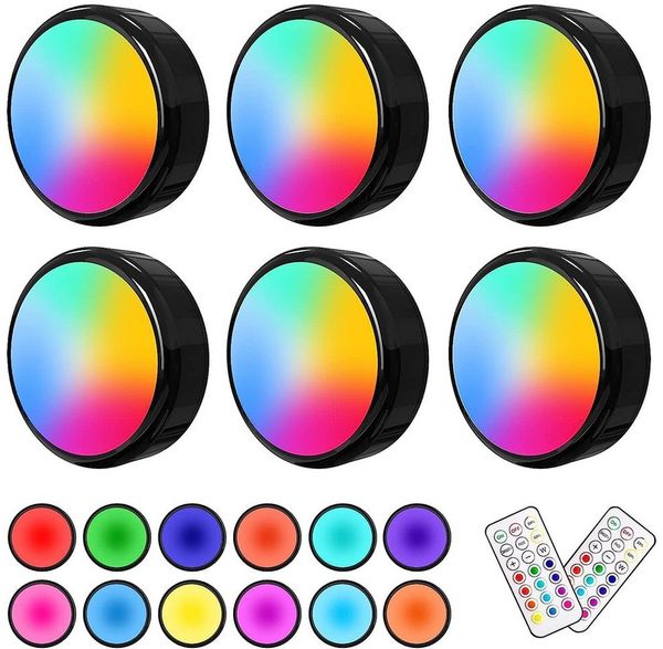 Lapalife LED Unterbauleuchte LED RGB Spots Dimmbar Mit Fernbedienung, Kabellose Schrankbeleuchtung, Batteriebetrieben, drückbar & dimmbar, für Küche Schrank Vitrine