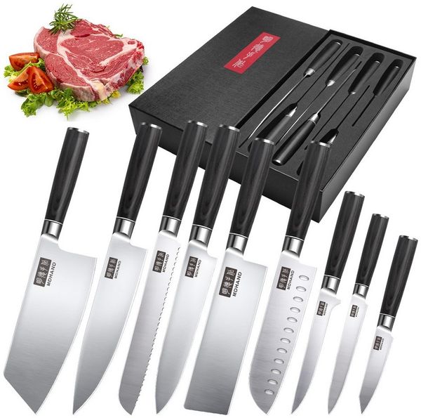 MDHAND Messer-Set 9-teiliges Küchenmesserset aus Stahl im japanischen Stil (9-tlg), Kochmesser-Set inklusive edler Geschenkbox Bild 3