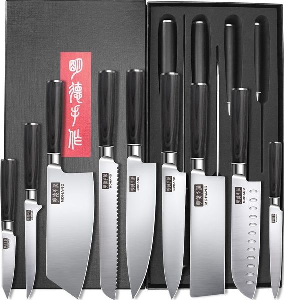 MDHAND Messer-Set 9-teiliges Küchenmesserset aus Stahl im japanischen Stil (9-tlg), Kochmesser-Set inklusive edler Geschenkbox