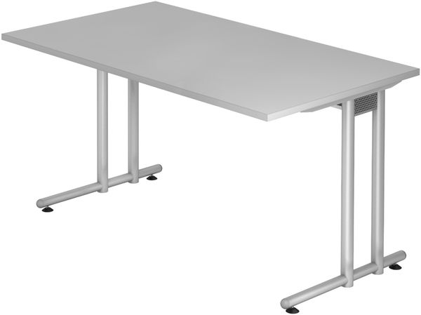 bümö Schreibtisch N-Serie 140x80 cm, Tischplatte aus Holz in grau, Gestell aus Metall in Silber - PC Tisch, Computertisch für's Büro, Office Bürotisch, NS-14-5-S