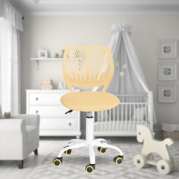 FurnitureR Multifunktionaler Bürostuhl für Kinder, Arbeitsstuhl ohne Armlehnen, höhenverstellbar, drehbar, bunt, für Schule und Büro, Gelb Bild 1