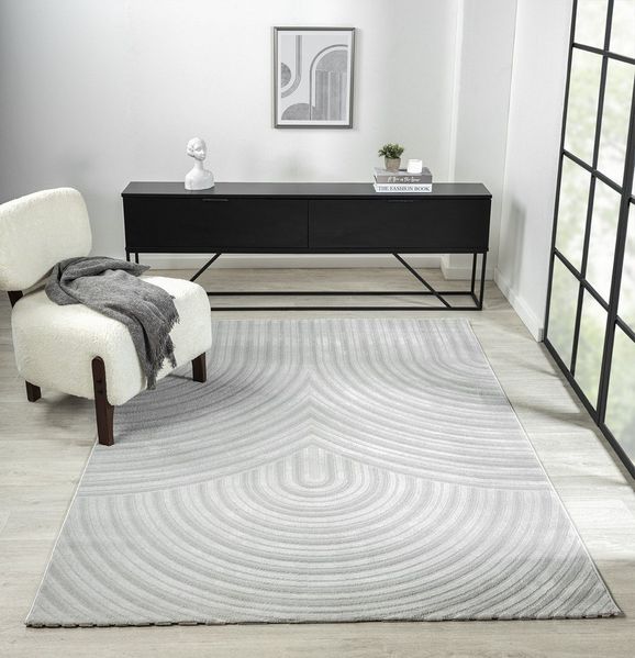 Vimoda Designteppich einem bogenförmigen Muster, Einfarbig, Rechteckig, Teppich Schlafzimmer Kurzflor, Wellen Hochtief-Muster, lebendige Optik