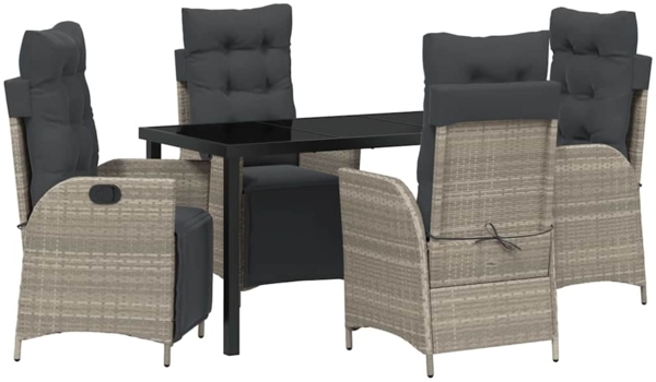 vidaXL Garten Essgruppe mit Kissen 5 pcs Hellgrau Poly-Rattan 3380570