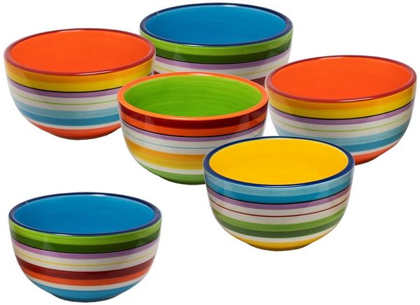 Spetebo Müslischüssel Porzellan Müslischale bunt 6er Set - 13 x 7 cm, Porzellan, (6er Set, 6-tlg), bunte Schüsseln mit Längsstreifen