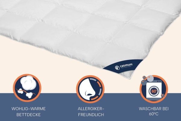 casimum Gänsedaunenbettdecke FIRST CLASS Daunendecke 135x200, 155x220, 200x200 für Sommer & Winter, Füllung: 100% Gänsedaunen, Klasse 1, Downpass zertifiziert, Bezug: 100 % Baumwolle, Bettdecke 135x200 cm, 155x220 cm, 200x220cm & weitere Größen Bild 3
