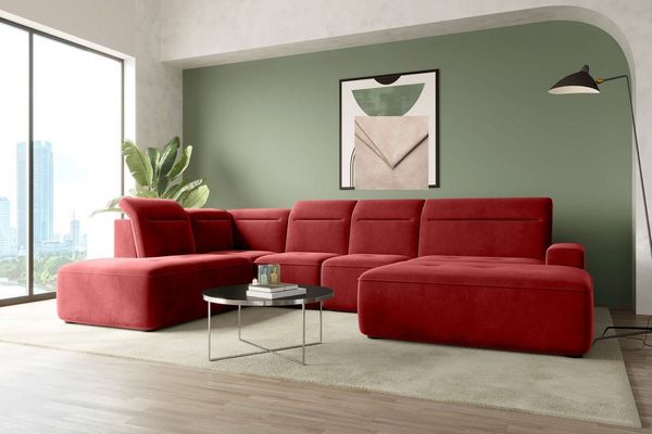 99rooms Wohnlandschaft Elvaro, Sofa, U-Form, Bezug aus Velours PALLADIUM, mit elektrischer Sitztiefenverstellung