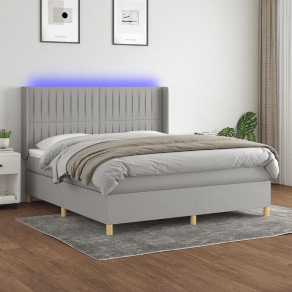 vidaXL Boxspringbett mit Matratze & LED Hellgrau 160x200 cm Stoff, Härtegrad: H2 [3139045]