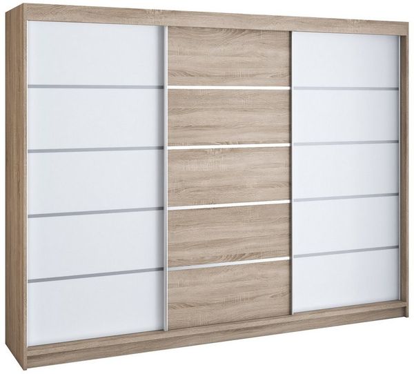 A&J MöbelLand Schwebetürenschrank STIM 200CM, 3-türig Schrank mit 4 Schubladen