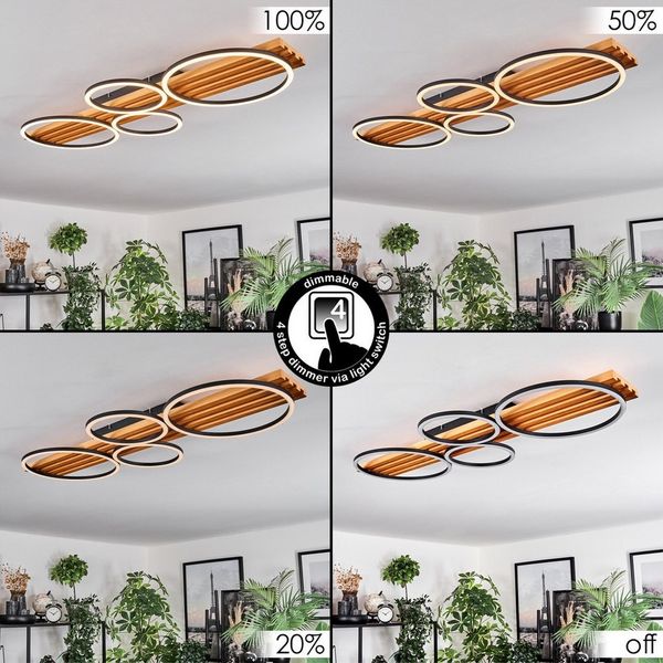 hofstein Deckenleuchte dimmbare Deckenlampe aus Holz/Metall/Kunststoff in Natur/Schwarz/Weiß, LED wechselbar, 3000 Kelvin, im skandinavischen Design, dimmbar über Lichtschalter, LED 42 Watt