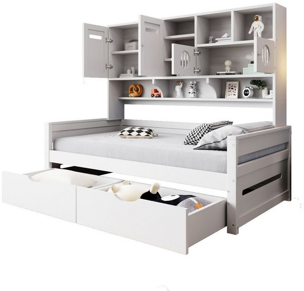 BlingBin Schlafsofa Holzsofa-Bett 90x200 cm Einzelbett, Kinderbett Holzbett 1 Teile, multifunktionaler Stauraum, große Schublade, Jugendbett, Lattenrost