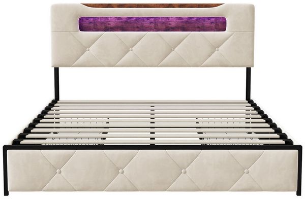 Furnishings Home Polsterbett LED Stauraumbett Doppelbett (1-tlg, LED, Ladestation, in 3 Größen verfügbar), 160 x 200 cm, 4 Schubladen, mit Komforthöhe