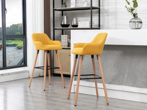 Vente-unique - ELEANA Barhocker Stoff Gelb - B 52 cm x H 98 cm x L 47 cm