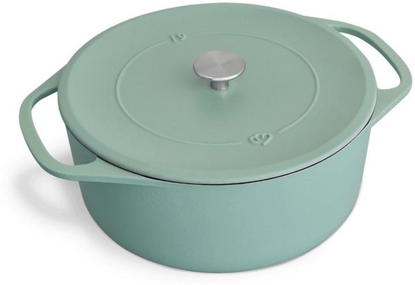 Springlane Bräter Cocotte Mint mit Deckel, Gusseisen, 6 L, Ø 28cm, Rund, Gusseisen emailliert, Ideale Feuchtigkeitsverteilung durch Tropfenstruktur