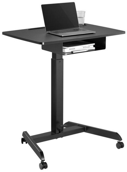 Maclean Schreibtisch MC-903B Sitz-Steh Arbeitsplatz mobiler Laptop Tisch mit Rollen, Schublade & Fußpedal, bis 8 kg, für Home Office & Büro