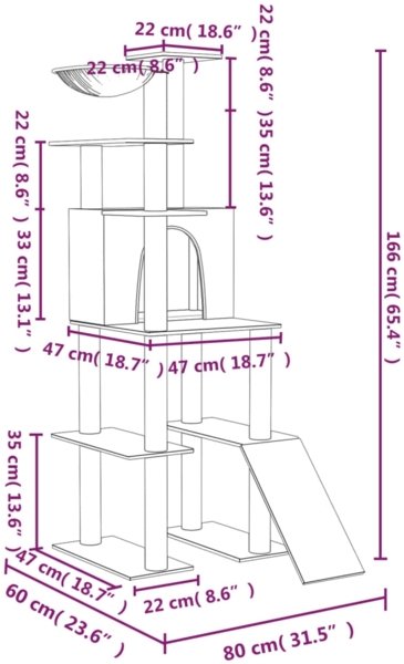 vidaXL Kratzbaum mit Sisal-Kratzsäulen Creme 166 cm 171681 Bild 6