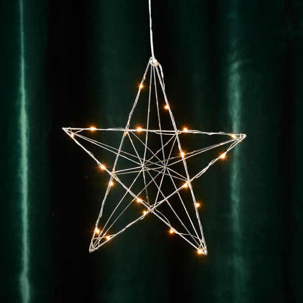 EGLO LED Weihnachtsdeko mit Dekostern zum Aufhängen, Hängedekoration Weihnachten mit Timer, Fenster Weihnachtsstern hängend aus Metall in Chrom, warmweiß