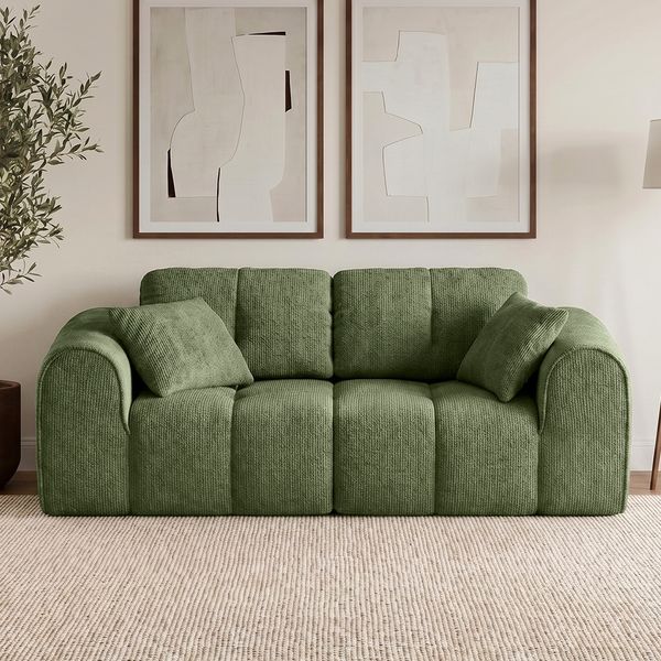skølm 'Vanaheim' Sofa 2 Sitzer mit 2 Kissen, Cloud Sofa dunkelgrün, Vollschaumcouch mit Federkern und Vakuum-Kompression, kein Aufbau erforderlich