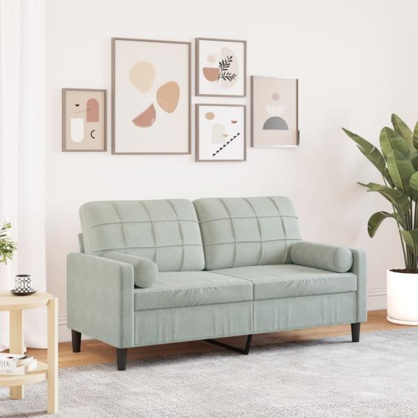 vidaXL 2-Sitzer-Sofa mit Zierkissen Hellgrau 140 cm Samt 3278219