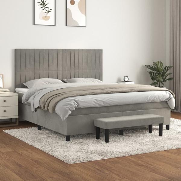 vidaXL Boxspringbett mit Matratze Hellgrau 180x200 cm Samt 3137977