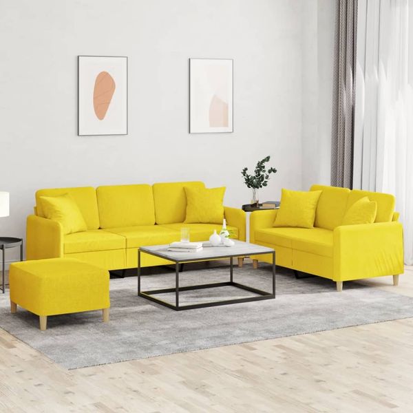 vidaXL 3-tlg. Sofagarnitur mit Kissen Hellgelb Stoff 3202147