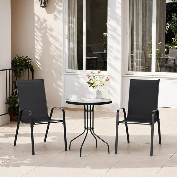 TLGREEN Balkonset 3-teiliges Gartenmöbel-Set,Balkonmöbel Set,Bistroset, (Gartenmöbel-Set, mit Terassentisch Rund (Gehärtetes Glas) + 2 Stapelstuhl), Für Terrasse Balkon Garten Restaurants