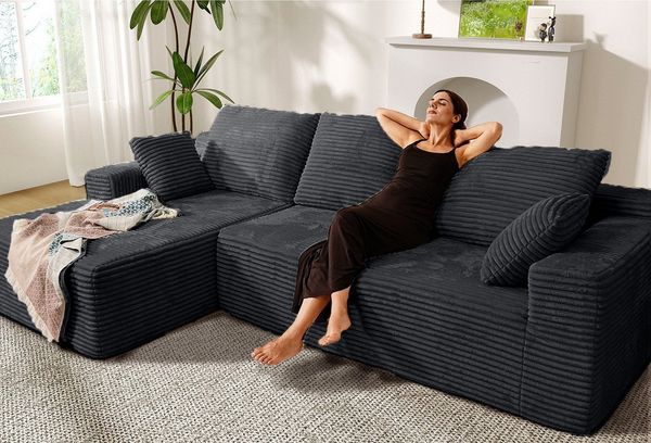 Patbrela Ecksofa Rechtes Ecksofa: 263 x 171 x 59 cm, modular konfigurierbar, 1 Teile, Samtstoff, modulare Konfiguration, keine Montage erforderlich