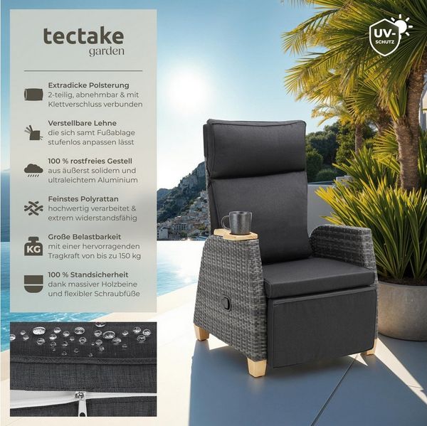 tectake Rattanstuhl Rattansessel Pescara mit Aluminiumgestell, Lehne verstellbar (Set, 2 St), Stabiles und belastbares Gestell aus leichtem & rostfreiem Aluminium