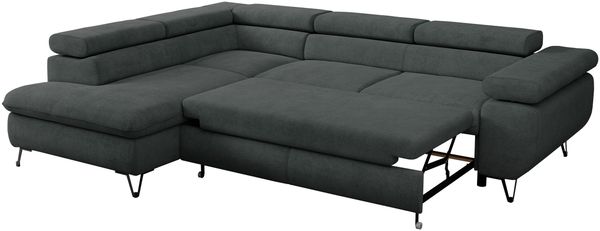 Mks Möbel 'Pedro L-Form' Ecksofa mit Schlaffunktion, verstellbaren Kopfstützen & Bettkasten, Dunkelgrau, Stoff, links Bild 7