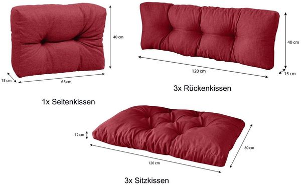 sunnypillow Palettenkissen 7er Set: 3x Sitzkissen + 3x Rückenkissen + 1x Seitenkissen, palettenmöbel palettencouch polsterauflage 120 x 80 Bild 4
