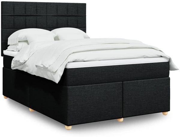 vidaXL Boxspringbett mit Matratze Schwarz 140x200 cm Stoff 3291305